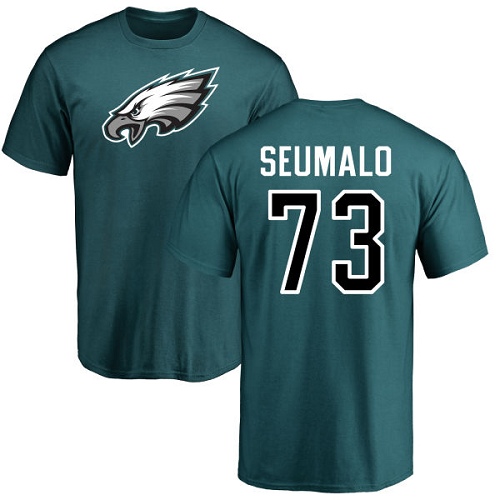 Men Philadelphia Eagles #73 Isaac Seumalo Green Name and Number Logo NFL T Shirt